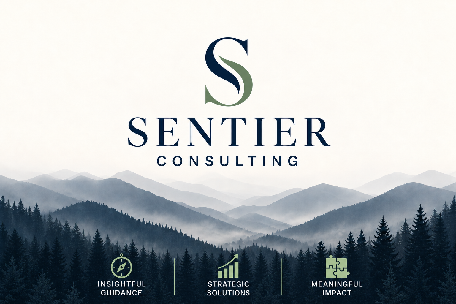 Sentier Consulting logo with a mountain and pine-tree landscape